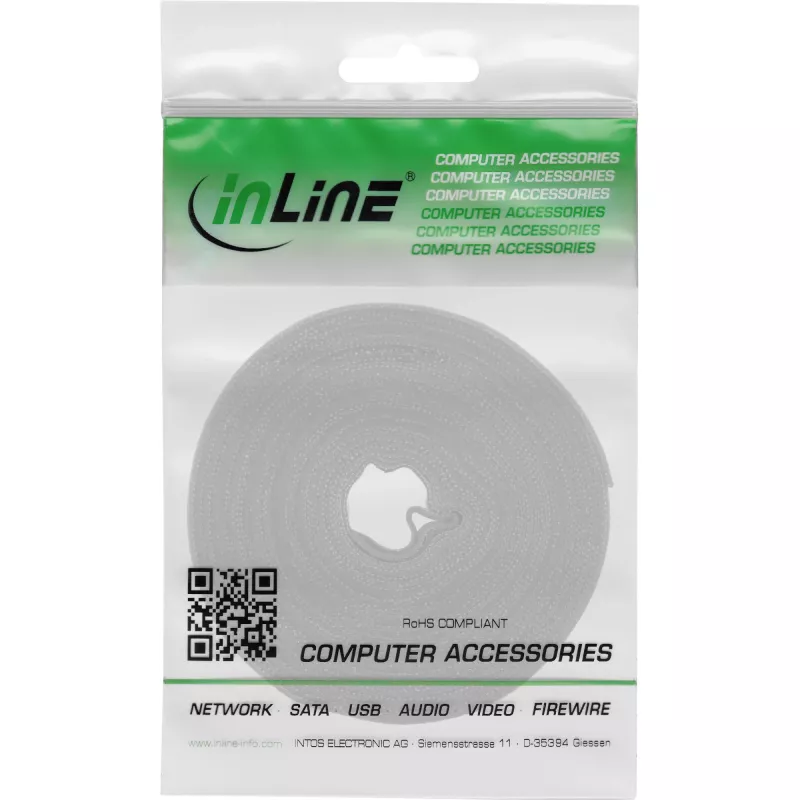 Suchý zips na káble InLine 10 m × 16 mm biela – opakovane použiteľný suchý zips na káble