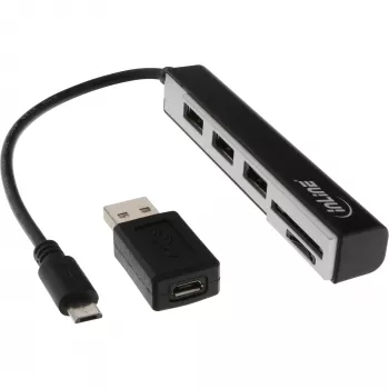 InLine USB OTG čítačka kariet & 3-portový USB 2.0 hub pre SDXC & microSD + adaptér