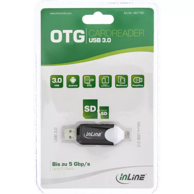 InLine USB3.0 duálna čítačka kariet, USB A a Micro-USB 2.0 pre SDXC a microSDXC