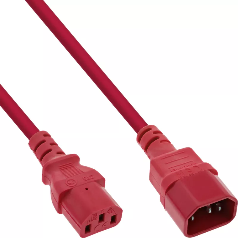 InLine B-16502R Predlžovací napájací kábel, C13 na C14, 2 m, červený, hromadné balenie 35 ks