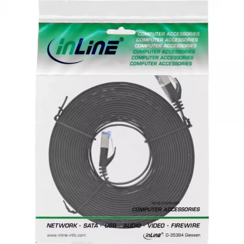 InLine plochý patch kábel, U/FTP, Cat.6A, čierny, 5 m