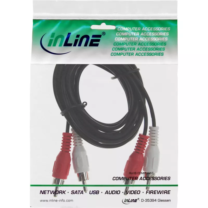 InLine audio kábel 2x Cinch M/M 5 m čierny konektor pozlátený