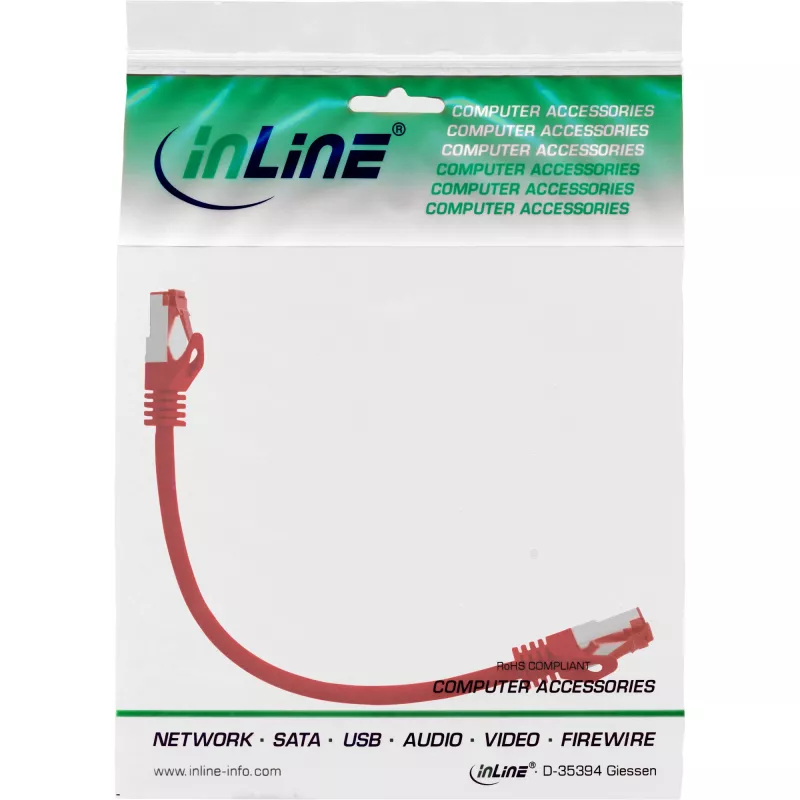 InLine patch kábel S/FTP PiMF Cat.6 250MHz PVC meď červený 0,25m