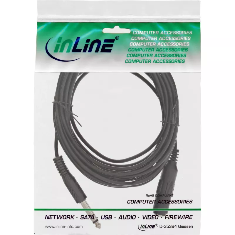 Predlžovací kábel jack 6,3 mm stereo konektor samec/konektor samica 5 m InLine 99935A