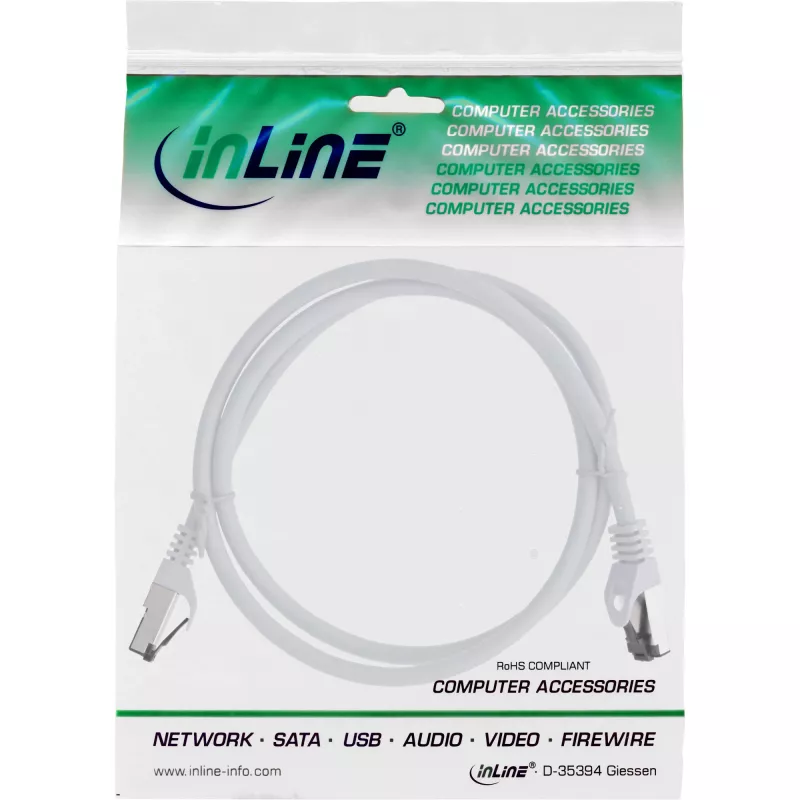 InLine Patchkabel, S/FTP (PiMf), Cat.8.1, 2000MHz, bezhalogénový, biela, 3m