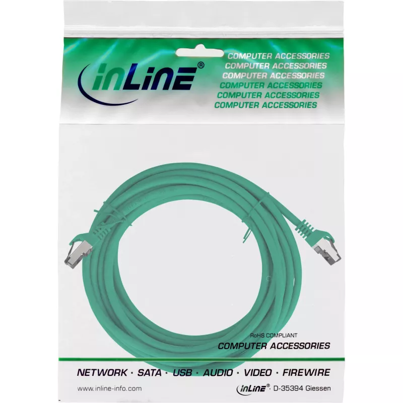 InLine Patchkabel, S/FTP (PiMf), Cat.8.1, 2000MHz, bez halogénov, zelená, 7,5m