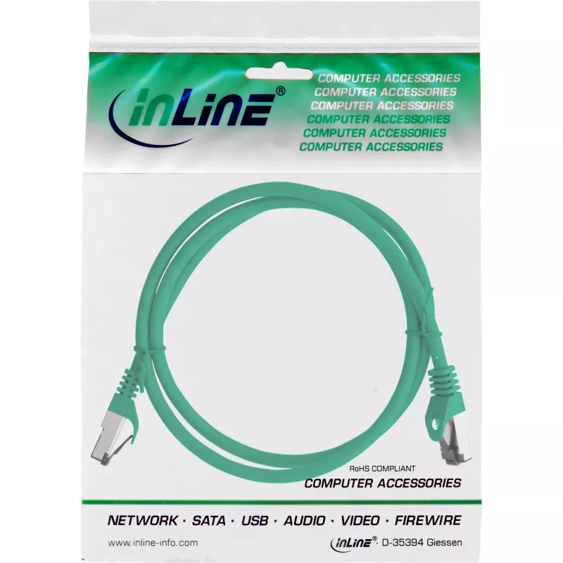 InLine Patchkabel, S/FTP (PiMf), Cat.8.1, 2000 MHz, bez halogénov, zelená, 1,5 m
