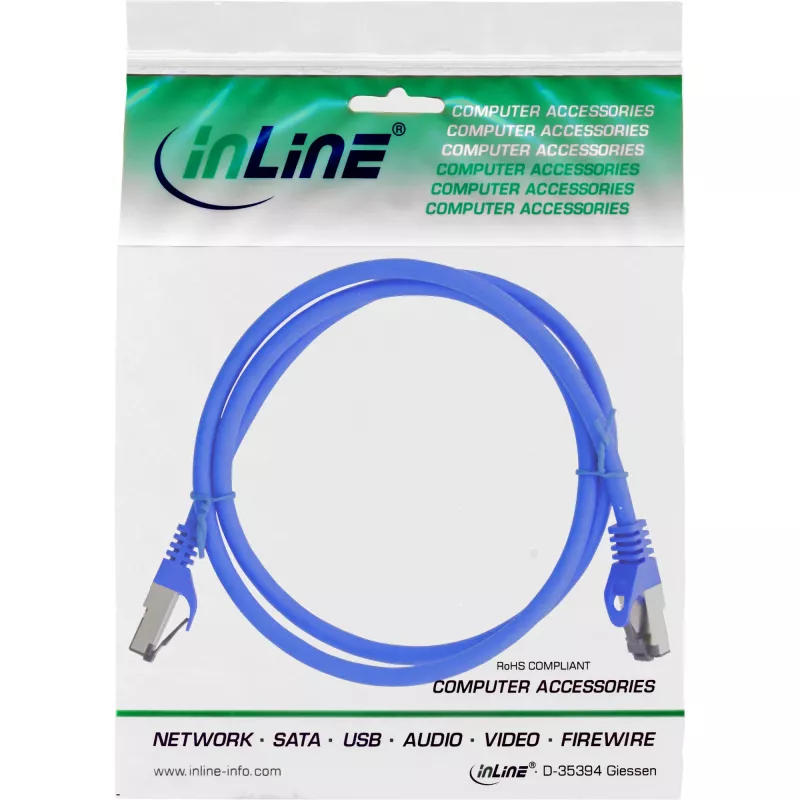 InLine Patchkabel S/FTP PiMF Cat.8.1 bez halogénov 2000MHz modrá, 1,5 m