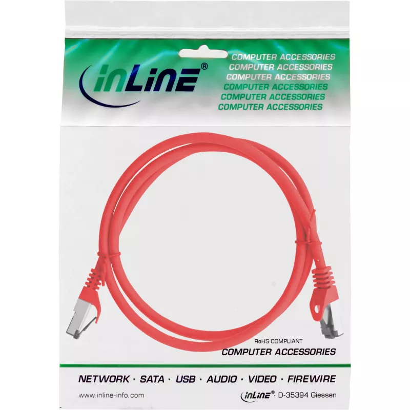 InLine Patch kábel, S/FTP (PiMf), Cat.8.1, 2000MHz, bez halogénov, červený, 2m