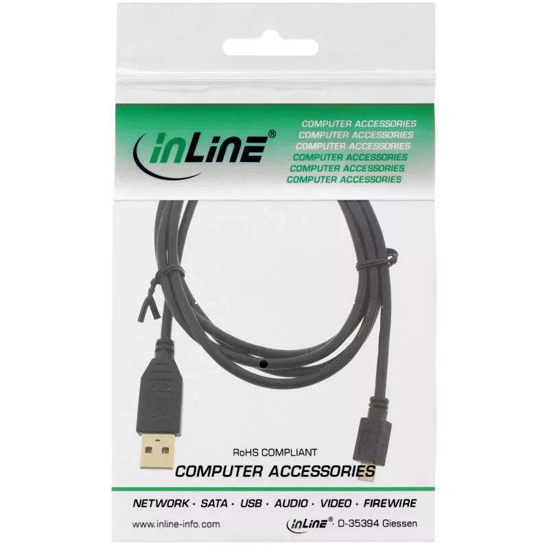 InLine Micro-USB 2.0 kábel USB Type-A konektor samec / Micro-B konektor samec, čierny, 1 m