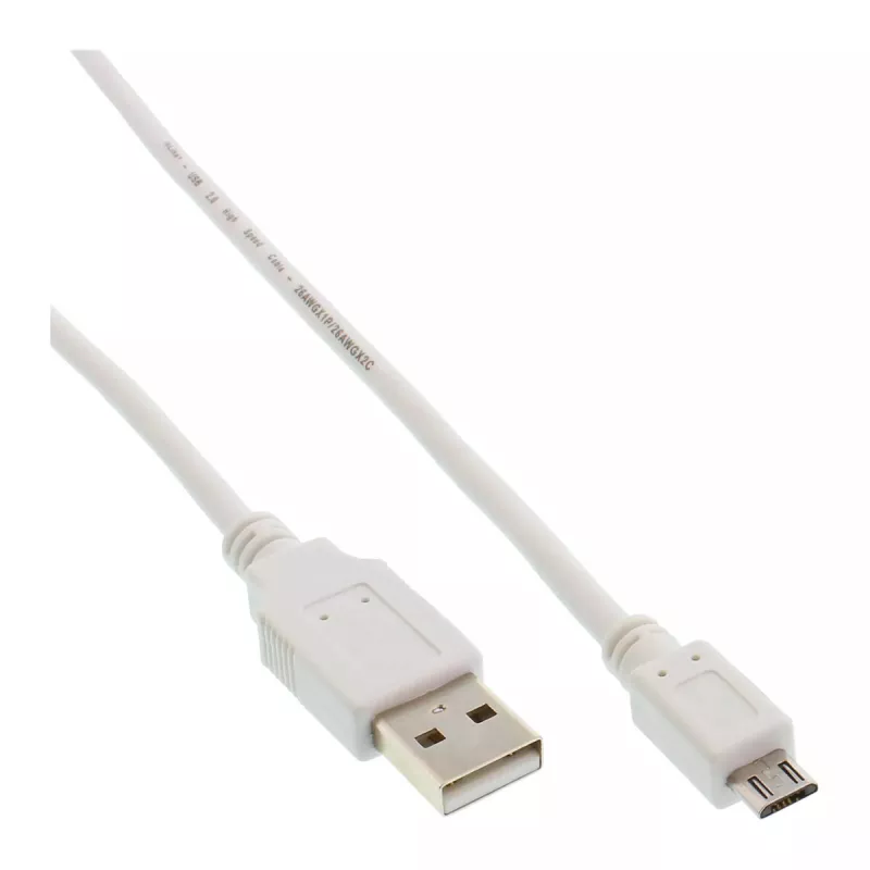InLine Micro-USB 2.0 kábel, USB Type-A konektor samec / Micro-B konektor samec, biely, 0,5 m