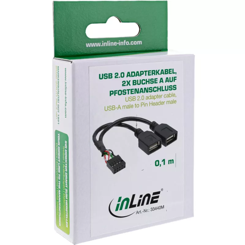 InLine USB 2.0 adaptérový kábel interný 2x USB Type-A konektor samica / hlavný konektor základnej dosky