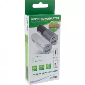 InLine USB autonabíjačka napájací zdroj Quick Charge 3.0, čierny