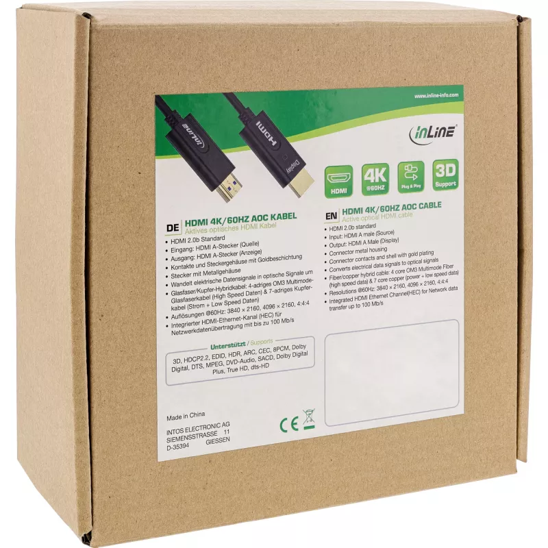 InLine HDMI AOC kábel, High Speed HDMI s Ethernetom, 4K/60Hz, M/M 10m