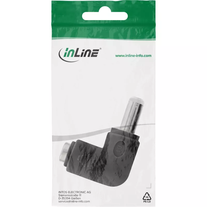 DC adaptér InLine 5,5×2,5 mm zahnutý konektor samec–samica, 5 V vstup, vnútorný, čierny