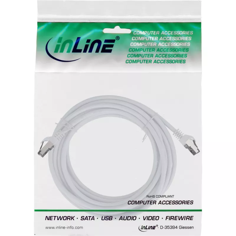 InLine Patch kábel, S/FTP (PiMf), Cat.8.1, 2000 MHz, bez halogénov, biely, 10 m