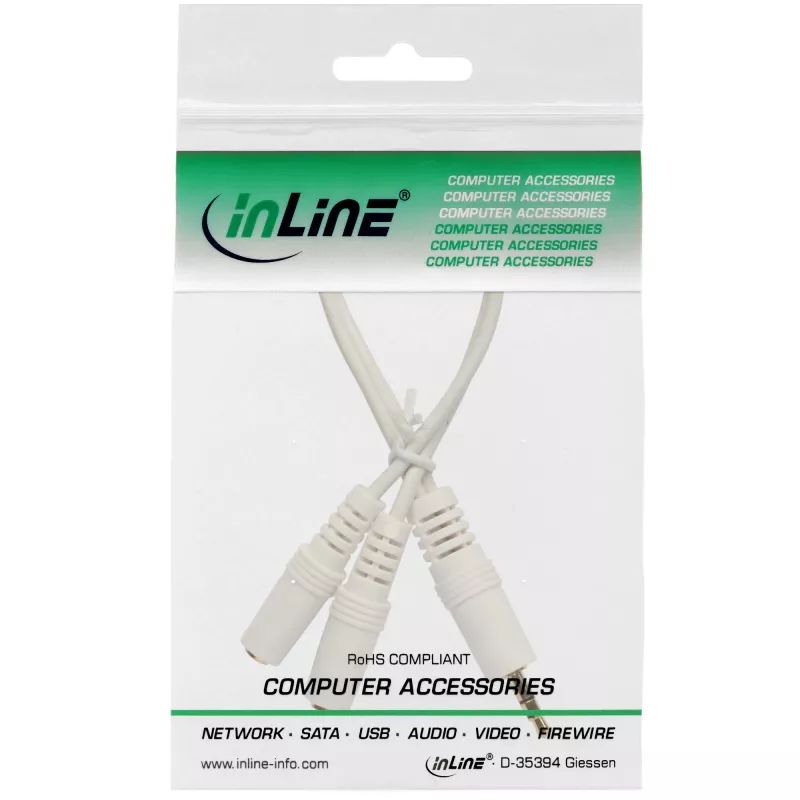 InLine Stereo Y-kábel 3,5-mm jack M na 2 x 3,5-mm jack F biela/zlatá, 0,1 m