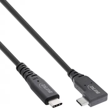 InLine USB4 kábel, USB-C, jednostranne zahnutý, PD 240W, 8K60Hz, TPE, čierny, 1m