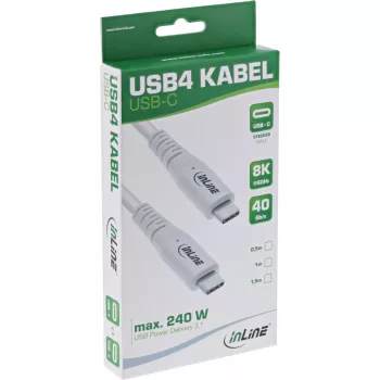 InLine USB4 kábel, USB-C konektor samec/samec, PD 240W, 8K60Hz, TPE, biely, 0,5 m