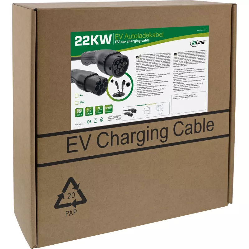 InLine EV nabíjací kábel 22 kW Typ2, 3-fázový, 5 m