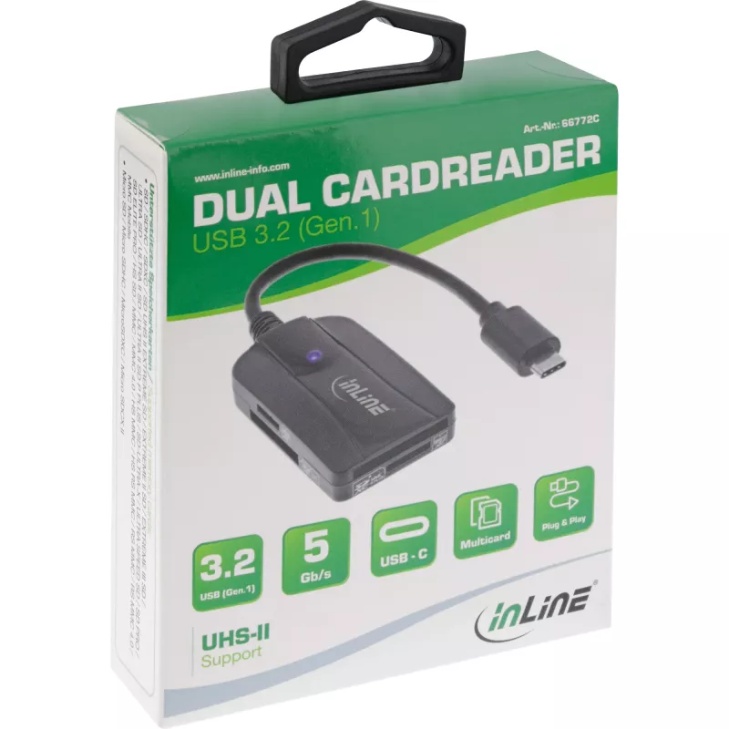 InLine čítačka kariet USB 3.1 USB-C, pre SD/SDHC/SDXC, microSD, kompatibilná s UHS-II