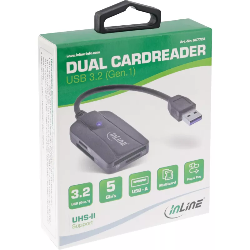 InLine čítačka kariet USB 3.1 USB-A, pre SD/SDHC/SDXC, microSD, kompatibilná s UHS-II