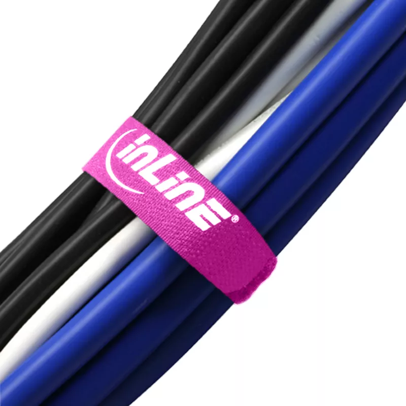 InLine suchý zips na káble 20 x 200 mm, 10 kusov, ružová