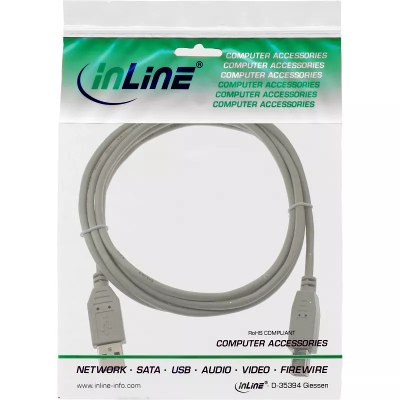 USB 2.0 kábel Type-A samec / B samec béžový 3 m InLine 34535H