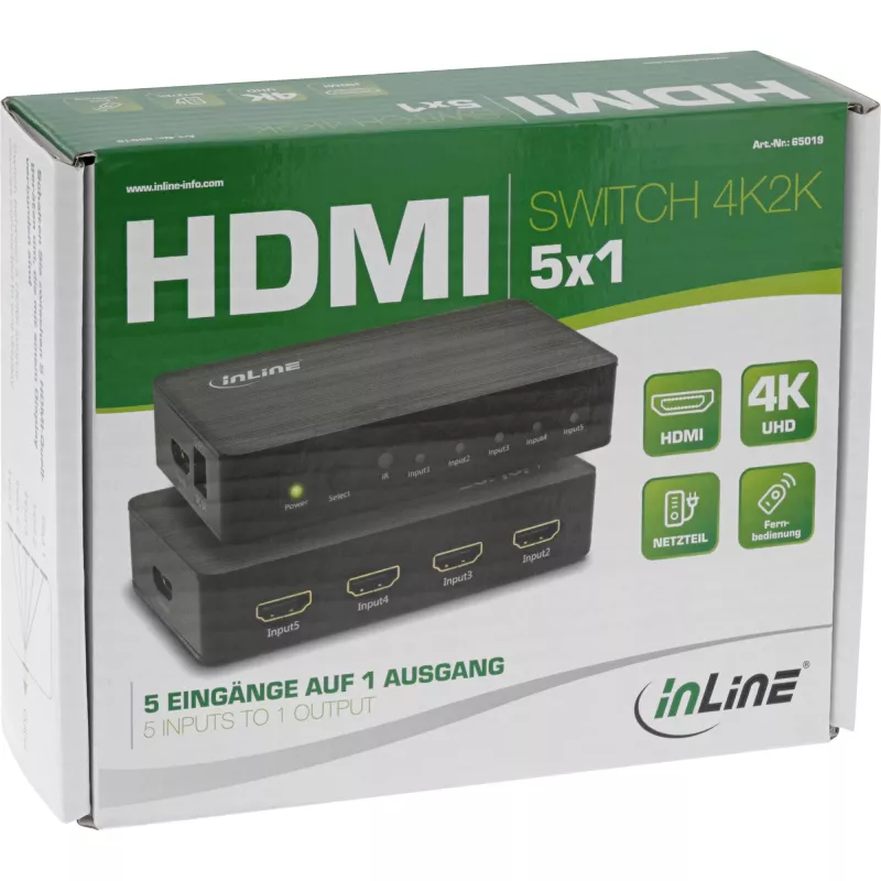 InLine HDMI prepínač 5-portový 4K2K@60Hz HDCP 2.2 čierny