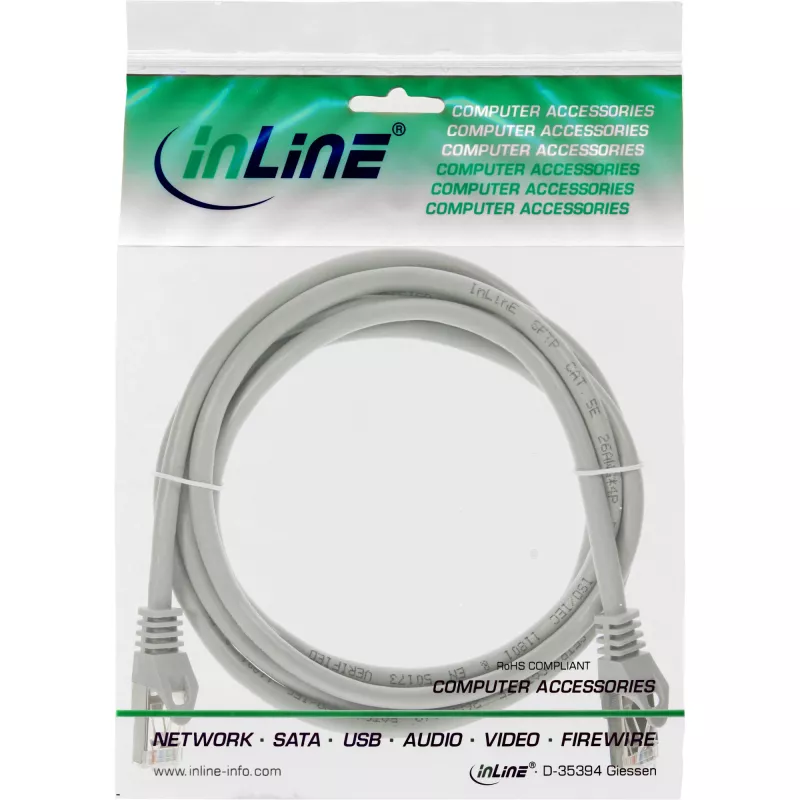 InLine patch kábel SF/UTP Cat.5e sivý 3m