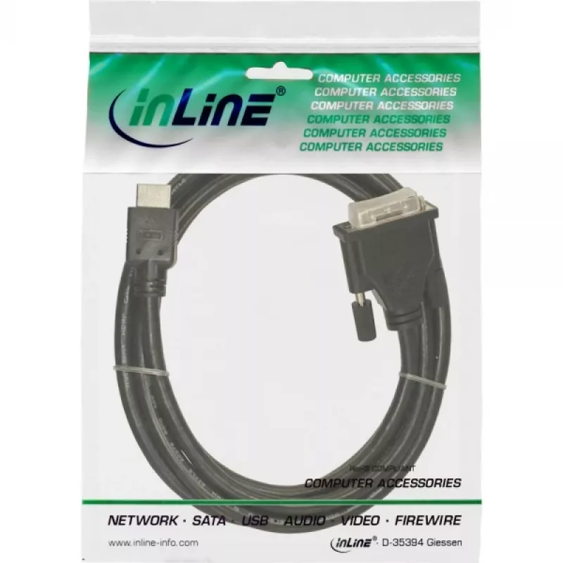 InLine HDMI-DVI kábel 19 pin konektor samec / 18+1 konektor samec + feritové jadro čierny 5m