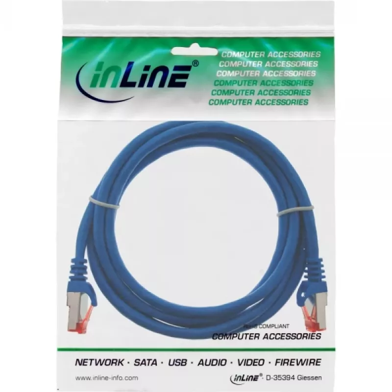 InLine patch kábel S/FTP PiMF Cat.6 250MHz PVC CCA modrý 0,25 m