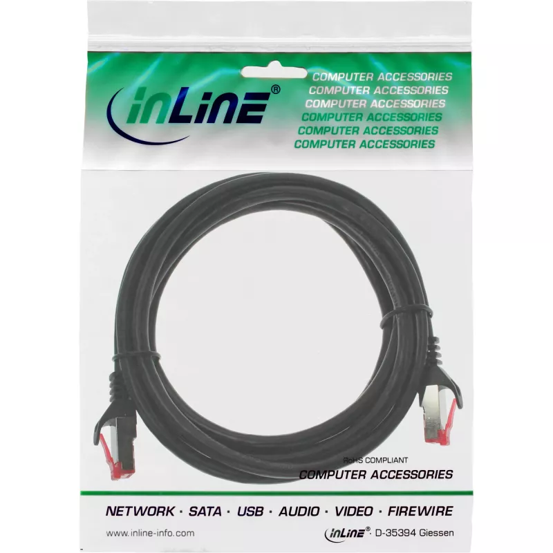 InLine patch kábel S/FTP PiMF Cat.6 250MHz PVC CCA čierny 3m