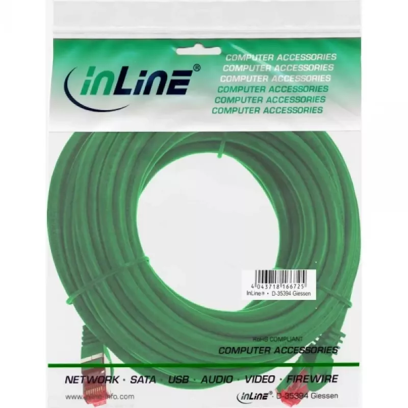 InLine Patch kábel S/FTP PiMF Cat.6 250MHz PVC CCA zelený 10m