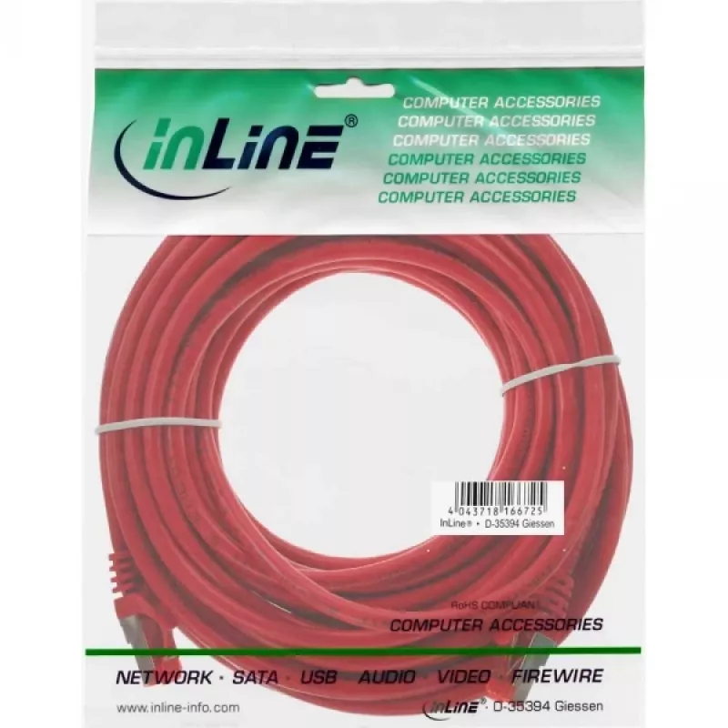 InLine Patch kábel S/FTP PiMF Cat.6 250MHz PVC CCA červený 10m