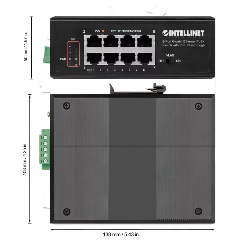 Priemyselný switch Intellinet 8-port Gigabit Ethernet PoE+