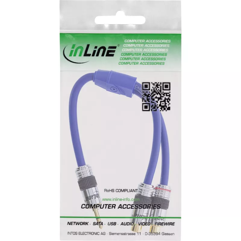 InLine audio kábel Premium 2x RCA samica / 3,5 mm samec pozlátený 0,25 m