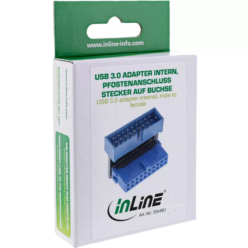 InLine USB 3.0 adaptér interný, prepojenie konektor samec/samica, uhlový nadol