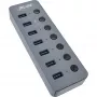InLine USB 3.2 Gen.1 hub, 7-portový, s vypínačom, hliník, sivý, s napájacím zdrojom