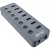 InLine USB 3.2 Gen.1 hub, 7-portový, s vypínačom, hliník, sivý, s napájacím zdrojom