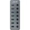 InLine USB 3.2 Gen.1 hub, 7-portový, s vypínačom, hliník, sivý, s napájacím zdrojom