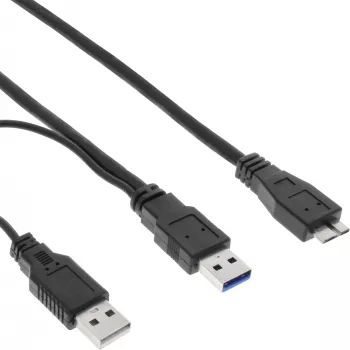 InLine USB 3.2 Gen.1 Y kábel 2x Type-A konektor samec / Micro-B konektor samec, čierny, 1,5m