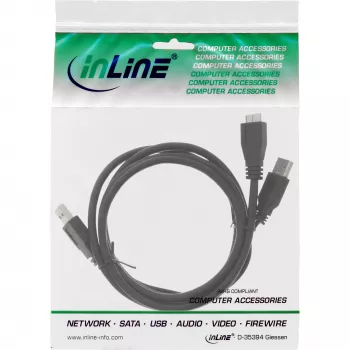 InLine USB 3.2 Gen.1 Y kábel 2x Type-A konektor samec / Micro-B konektor samec, čierny, 1,5m