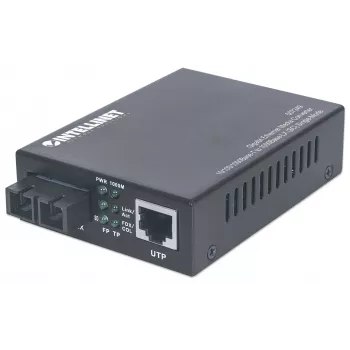 Intellinet gigabitový ethernetový single mode mediakonvertor, 10/100/1000Base-T na 1000Base-Lx (SC) single-mode, 20 km