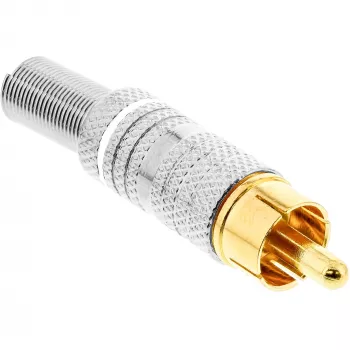 InLine RCA kovový konektor samec na spájkovanie, strieborný, biely krúžok, pre 6mm kábel