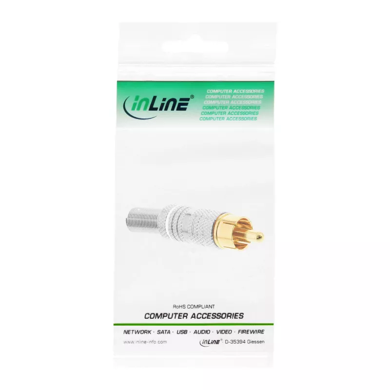 InLine RCA kovový konektor samec na spájkovanie, strieborný, biely krúžok, pre 6mm kábel