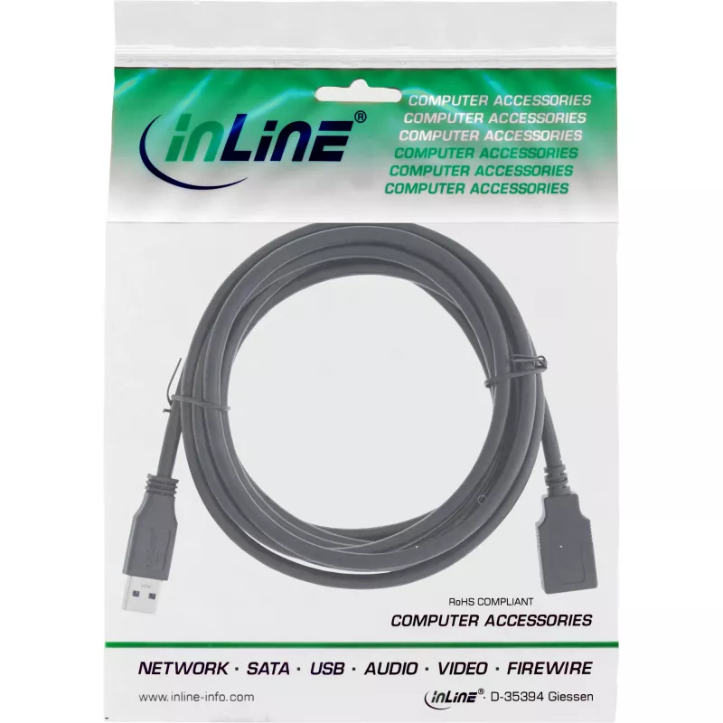 InLine USB 3.2 Gen.1 kábel Type-A konektor samec / Type-A konektor samica, čierny, 5 m