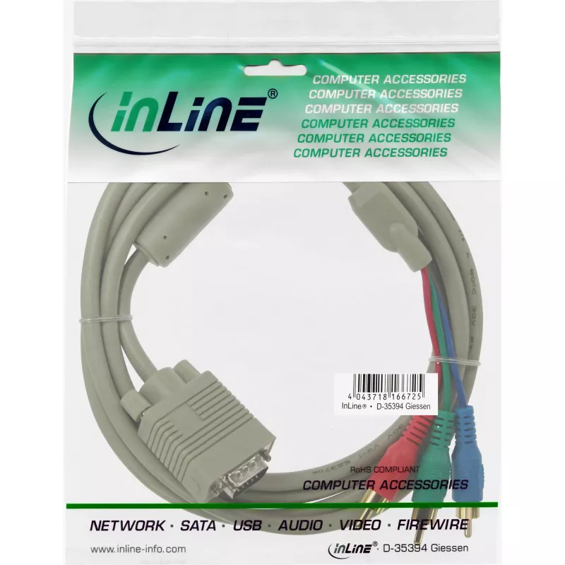 InLine VGA RGB kábel VGA konektor samec / 3x RCA konektor samec 2 m