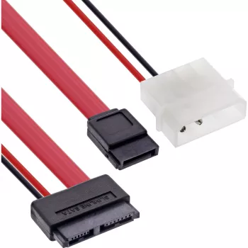 InLine Slimline SATA kábel, tenký SATA 13-pin (7+6) na strane kábla k SATA+napájanie, 0,4 m