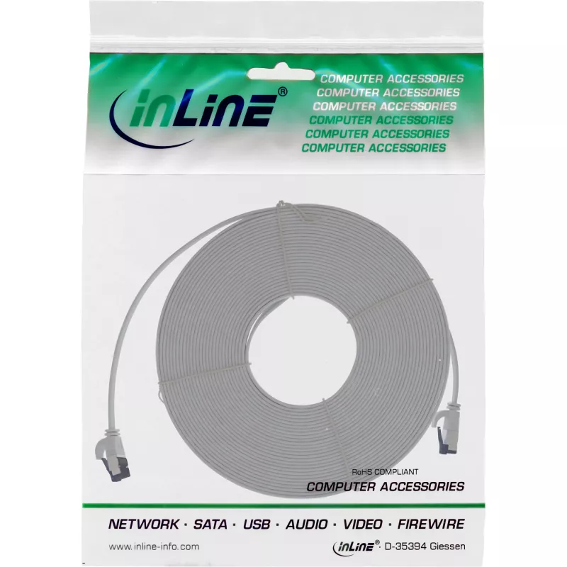 InLine plochý patch kábel, U/FTP, Cat.8.1, TPE bezhalogénový, sivý, 5m
